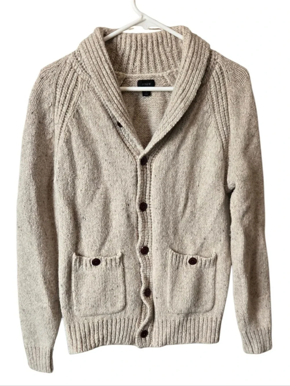 J.Crew Wool Blend Shawl Collar Cardigan Sweater Tweed Beige S #22